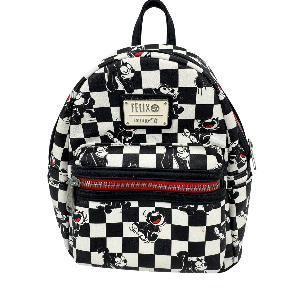 Loungefly Felix the Cat Mini Backpack Womens OS Black White Checkered Cartoon